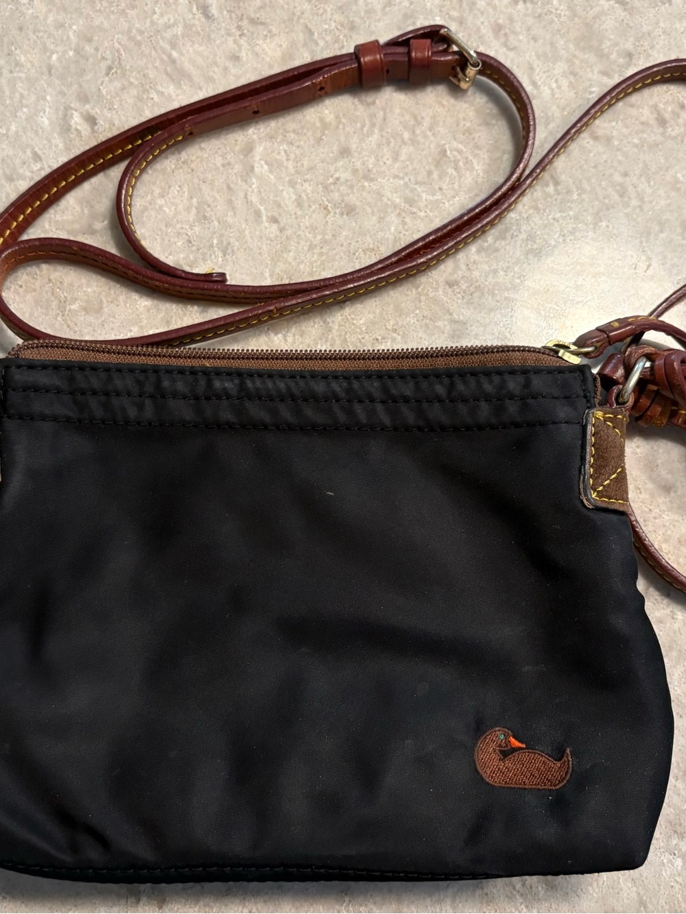 Dooney & Bourke Black Nylon Crossbody with Brown Leather Trim